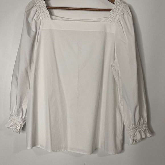 Lafayette 148 New York Beautiful Feminine White Eyelet Cotton Blouse size XL. - Picture 3 of 15
